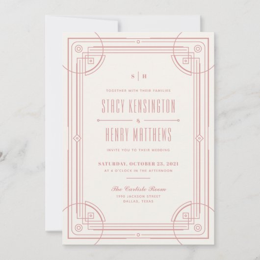 モダンデコフレーム結婚式招待状 - ローズ 案内状 (正面)