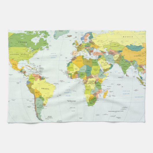 モダンデコレーションのための世界地図政治アトラスポスター キッチンタオル (横)