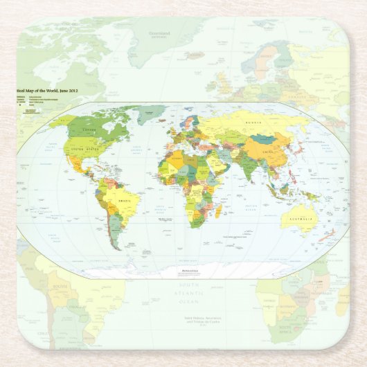 モダンデコレーションのための世界地図政治アトラスポスター スクエアペーパーコースター (正面)