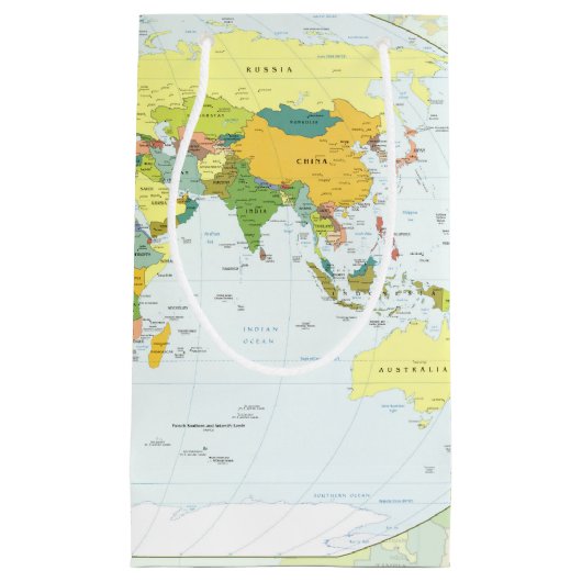 モダンデコレーションのための世界地図政治アトラスポスター スモールペーパーバッグ (正面)