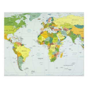 モダンデコレーションのための世界地図政治アトラスポスター ポスター