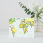 モダンデコレーションのための世界地図政治アトラスポスター ポストカード (スタンド正面)