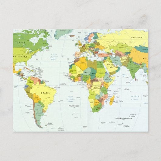 モダンデコレーションのための世界地図政治アトラスポスター ポストカード (正面)