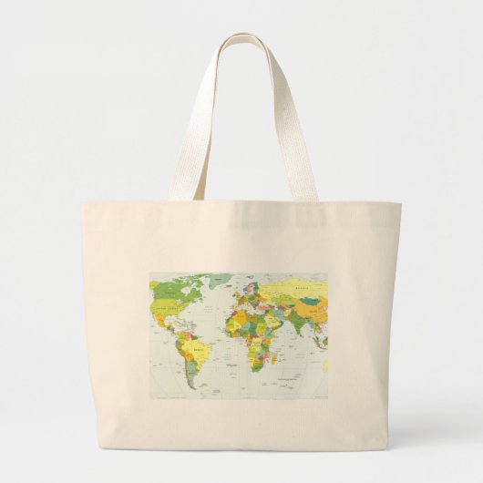 モダンデコレーションのための世界地図政治アトラスポスター ラージトートバッグ (正面)