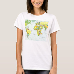 モダンデコレーションのための世界地図政治アトラスポスター Tシャツ