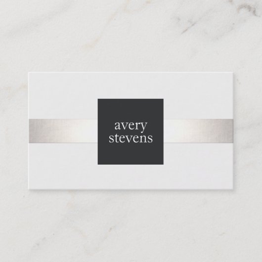 モダンデザイストライプのナーシルバーブラック&ホワイト 名刺 (正面)