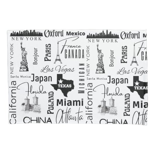 モダンデザインの有名な都市の白黒トレンディー 枕カバー (正面)