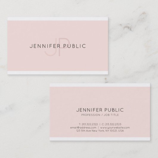 モダンデザインエレガントトレンディーピンクプレインモノグラム 名刺 (正面/裏面)
