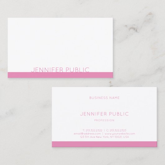 モダンデザインエレガントピンクホワイトトレンディープレーン 名刺 (正面/裏面)