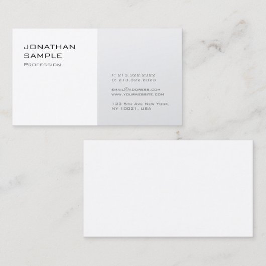 モダンデザインシンプルシルバーホワイトプレーントレンディー 名刺 (正面/裏面)