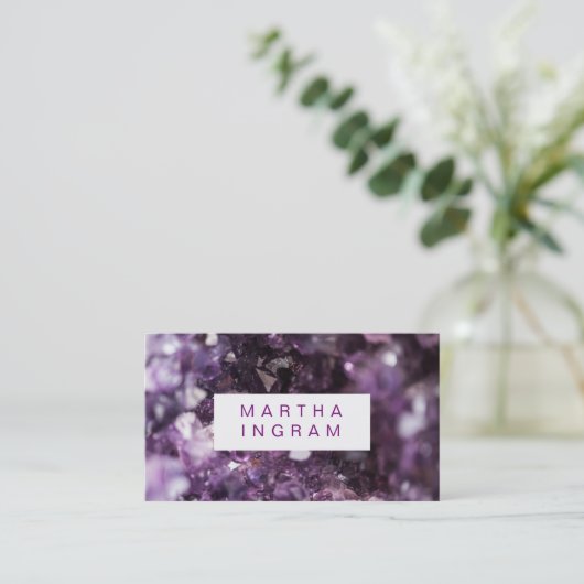 モダンデザインパはっきりしたープルアメジスト結晶 名刺 (スタンド正面)