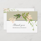 モダンデザインピンクガーデンフラワーズグリーン結婚リー サンキューカード (正面/裏面)