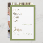 モダンデザインフォトモスグリーンクリスマス シーズンカード (正面/裏面)