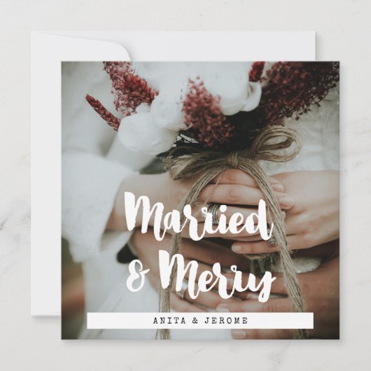 モダンデザイン結婚したと新メリー婚の写真 シーズンカード (正面)