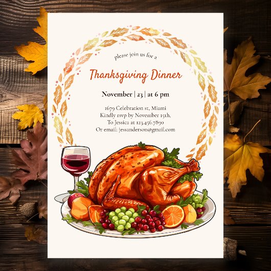 モダントルコ秋の水の色感謝祭 招待状