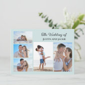 モダントレンディブルー5枚の写真の結婚式 招待状 (スタンド正面)