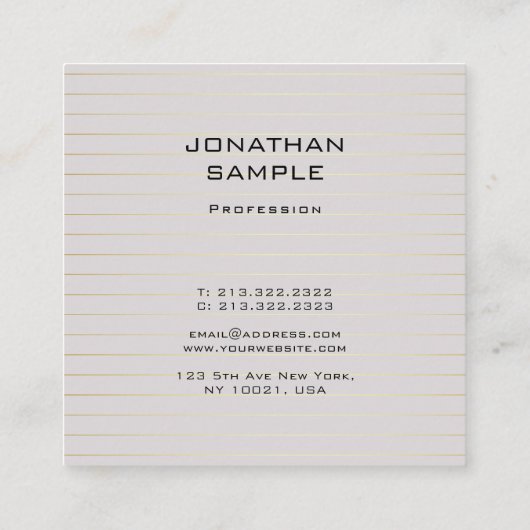 モダントレンディーお洒落デザインプレーンラグジュアリー スクエア名刺 (裏面)