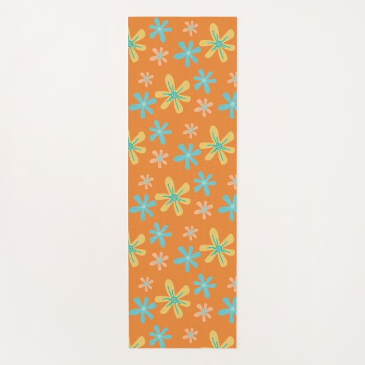 モダントレンディーかわいいガーリーフローラオレンジモノグラム ヨガマット (正面)