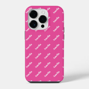 モダントレンディーな明るいピンクのモノグラム名パターン iPhone 14 PROケース