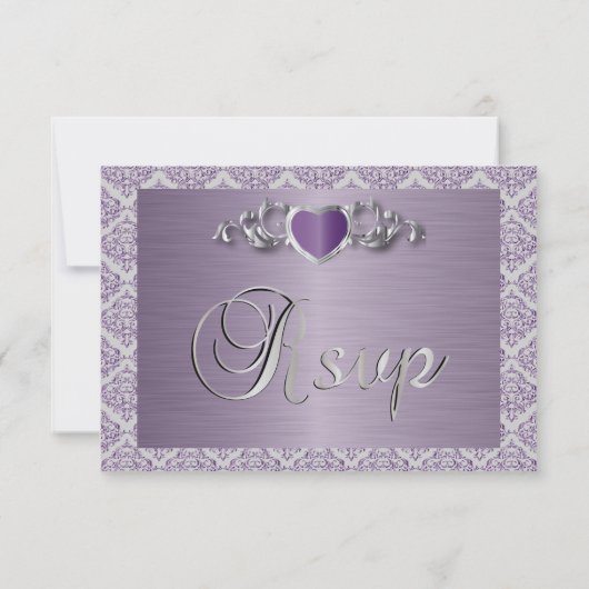 モダントレンディーの結婚アメジストパープルダマスク 出欠カード (裏面)