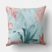 モダントレンディーエキゾチックなブルーピンクの熱帯葉 クッション (裏面)