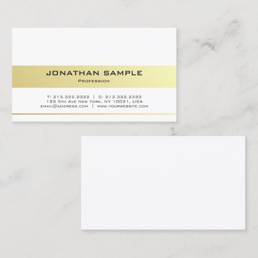 モダントレンディーエレガントホワイト金ゴールドお洒落デザイン 名刺 (正面/裏面)