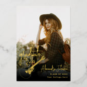 モダントレンディーカジュアル写真卒業パーティー金ゴールド 箔招待状 (正面)