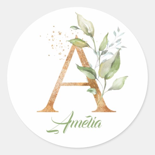 モダントレンディーグリーンと金ゴールド箔 ラウンドシール (正面)