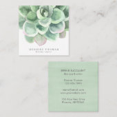 モダントレンディーグリーンウォーター色多肉正方形 スクエア名刺 (正面/裏面)
