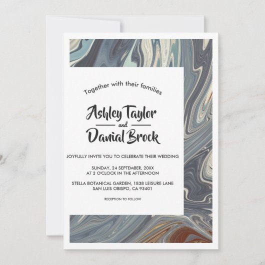 モダントレンディーグレエレガントー抽象芸術結婚ズ 招待状 (正面)