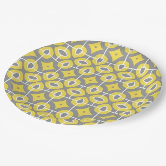 モダントレンディーグレーと白モザイク模様 ペーパープレート (アングル)