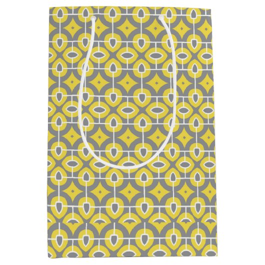 モダントレンディーグレーと白モザイク模様 ミディアムペーパーバッグ (正面)