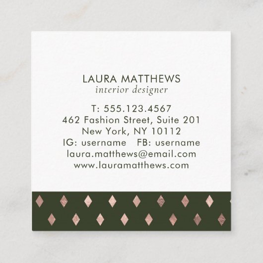 モダントレンディーシック幾何プロフェッショナル スクエア名刺 (裏面)