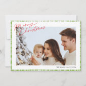 モダントレンディーシンプルグリーンチェックPlaid写真 シーズンカード (正面)