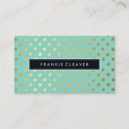 モダントレンディーシンプル金ゴールド箔スポットミント 名刺 (正面)