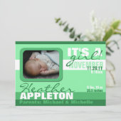 モダントレンディーシーグリーンストライプ誕生のお知らせ 案内状 (スタンド正面)