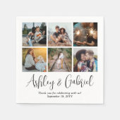 モダントレンディースクリプトと6フォトコラージュ結婚ズ スタンダードカクテルナプキン (正面)