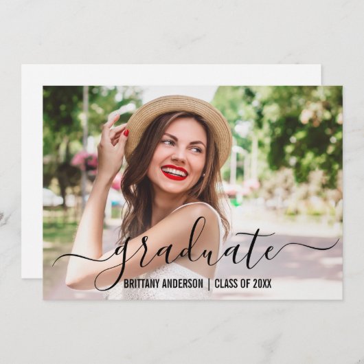 モダントレンディースクリプトの卒業写真 案内状 (正面/裏面)