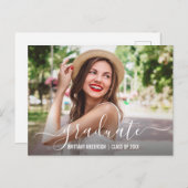 モダントレンディースクリプト写真の卒業発表 インビテーションポストカード (正面/裏面)