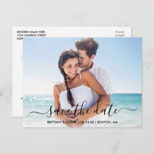 モダントレンディースクリプト写真の日付の保存 ポストカード (正面/裏面)