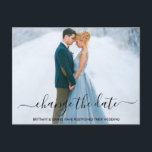 モダントレンディースクリプト写真の日付の変更 ポストカード<br><div class="desc">モダントレンディースクリプト日付の延期結婚カップル写真はがき変更</div>