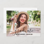 モダントレンディースクリプト卒業写真の発表 インビテーションポストカード (正面/裏面)