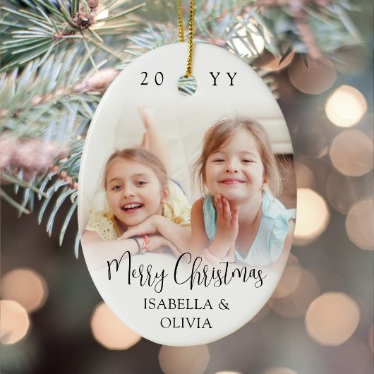 モダントレンディースクリプト メリークリスマス 2枚の写真 オーバル セラミックオーナメント