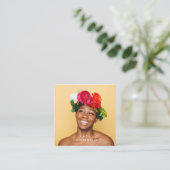 モダントレンディースタイリッシュフルフォトQRコード スクエア名刺 (スタンド正面)