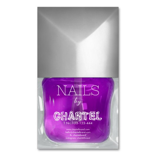 モダントレンディースタイリッシュ薄紫爪、 ネイルシック マグネット名刺 (正面縦)