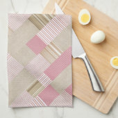 モダントレンディーストライプのパッチワークキルトピンクベージュ キッチンタオル (四つ折り)