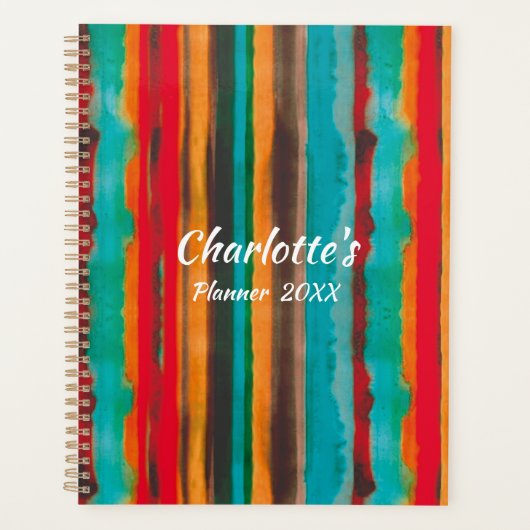 モダントレンディーストライプパーソナライズされた プランナー手帳 (正面)