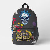 モダントレンディーストリートア不気味ゴシックダークグレー プリントバックパック (正面)