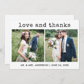 モダントレンディータイプライター文字結婚の2枚の写真 サンキューカード (正面/裏面)
