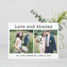 モダントレンディータイプライター文字結婚の2枚の写真 サンキューカード